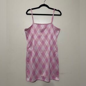 Unbranded Pink Argyle Spaghetti Strap Slip Mini Dress Size L (12)